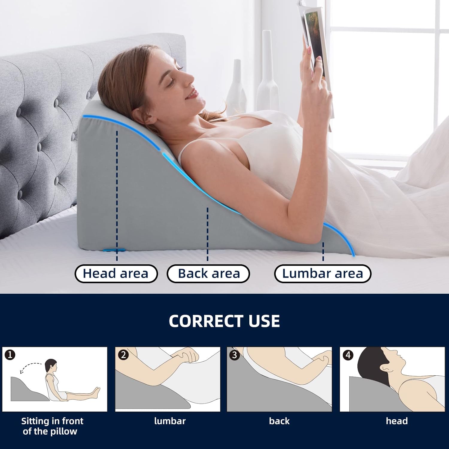 Memory foam reading pillow for bed